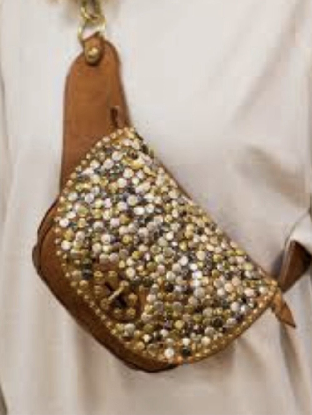 Campomaggi Tan Leather Crossbody with Mixed Metallic Studs